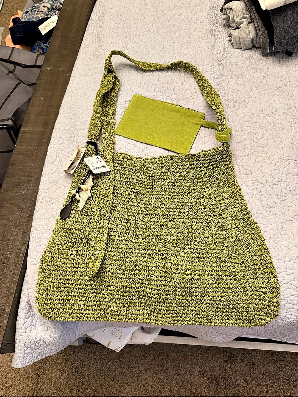 Free People Coastal Crush Straw Tote Shoulder Bag Green